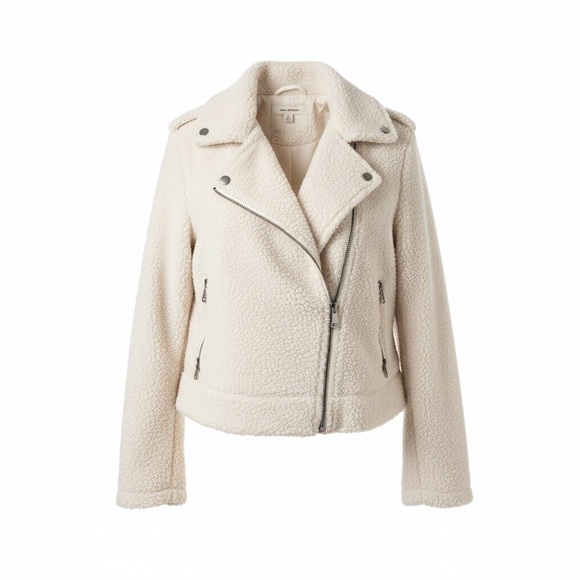 Max Studio Jackets & Blazers - Max Studio $118 Faux Shearling Silver Zip Moto Jacket L EUC Ivory Streetwear
